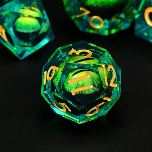 DND Resin Dragon Eye Dice Set, 7pcs Polyhedral Liquid Core Sharp Edged Dice Set with Gift Box for RPG & Role Playing