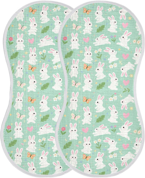 decor gift 4 Pack 22x11in Cotton Muslin Burp Cloths Large Breathable Cute Bunny Rabbit Butterfly Flower Light Green