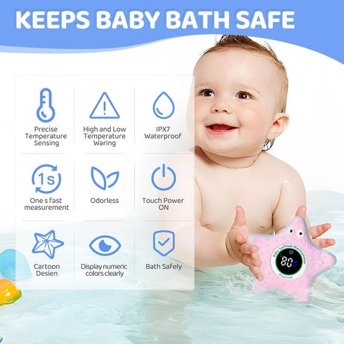 Bath Thermometer with LED Display, Digital Water Temperature Thermometer for Kids, Infant Safety Floating Toy, Yellow