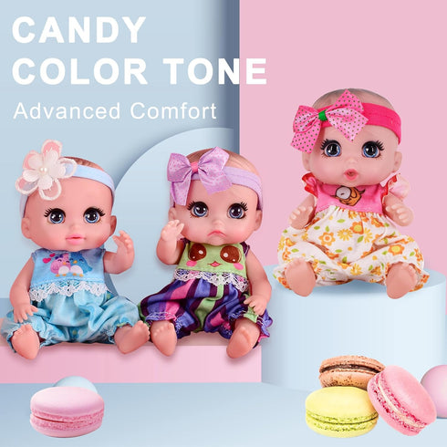 6" 16 cm 3 Cute Small Baby Doll Newborn Baby All Vinyl Reborn Baby Dolls for Girls Swivel Mini Dolls Crying Baby DIY