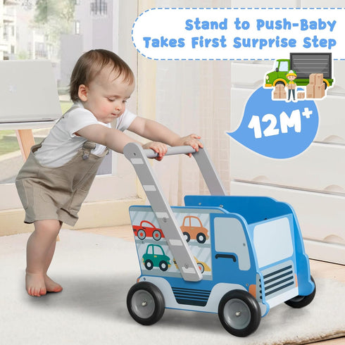 labebe 2-in-1 1-3 Baby Wooden Learning Walker, Toddler Push & Pull Toys Stroller Pushing Walker, Infant Sit to Stand
