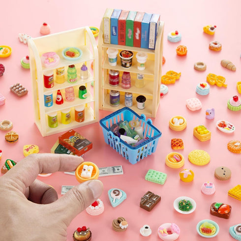 164pcs 4 Miniature Supermarket Shelves Furniture Model Layers Shelf Display Rack Doll House Accessory Storage Bookshelf