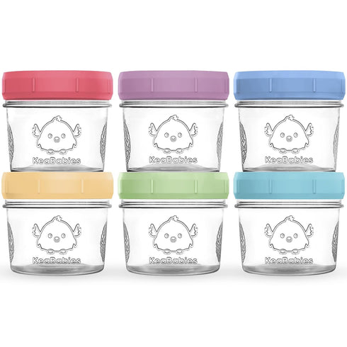 KeaBabies 6pk 4oz Glass Baby Food Containers with Lids - Leak-Proof, Microwavable