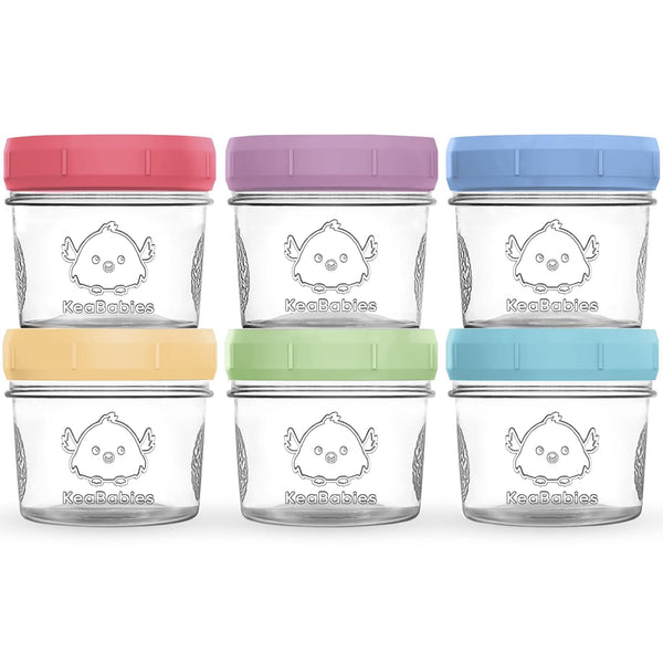 KeaBabies 6pk 4oz Glass Baby Food Containers with Lids - Leak-Proof, Microwavable