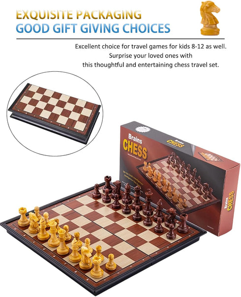 PGDOV Sets 9.5 Inches Set 2-Player Chess Magnetic Board Games - Travel Chess for Teenager & Adults, Wooden-Style
