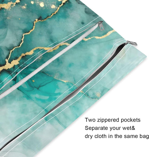 Haskirky 2 Abstract Marble Turquoise Pcs Cloth Diaper Wet Dry Bags,Waterproof and Washable Bag for Travel Reusable Wet