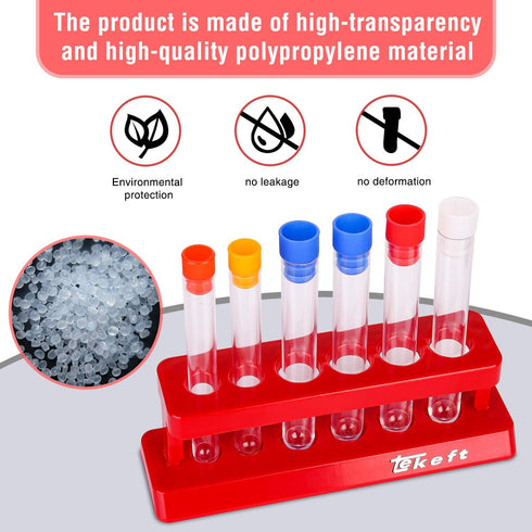 TEKEFT Set of 6 Assorted Color Plastic Test Tube Set, Caps and Rack, Scientific Experiment