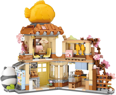 MEIEST Set,Simulation Mini City Shop Street View Building Blocks Model Panda Architecture Collection Particle