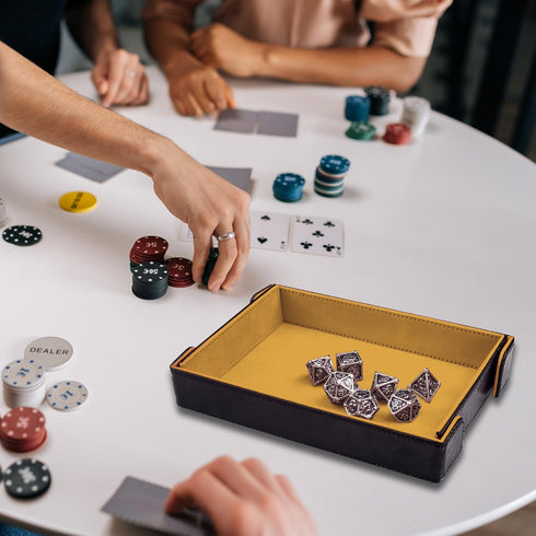 SIQUK Magnetic Folding Dice Tray Rectangle Dice Rolling Tray PU Leather Trays Foldable Holder Rolling Mat Storage Box