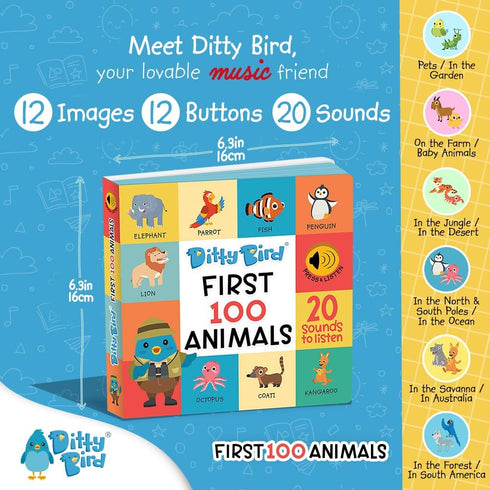 Ditty Bird Talking Books 100 Animals, Vocabulary & Speech Learning Sound Books for Toddlers 1-3
