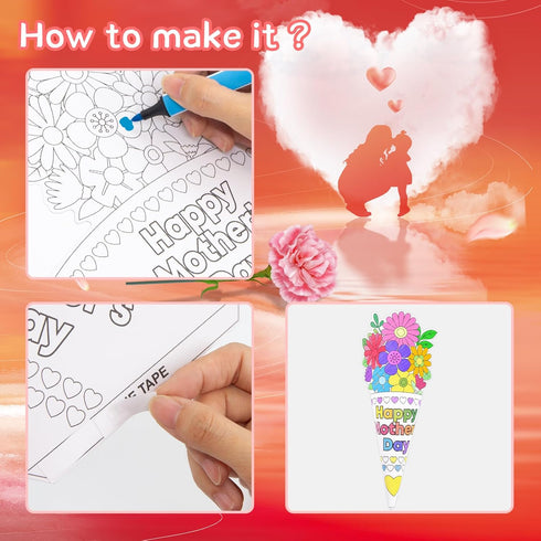 24 ceiba tree Pcs Color Your Own Mothers Day Bouquet Crafts Happy Mother's Day Coloring DIY Craft Kits for Kids School