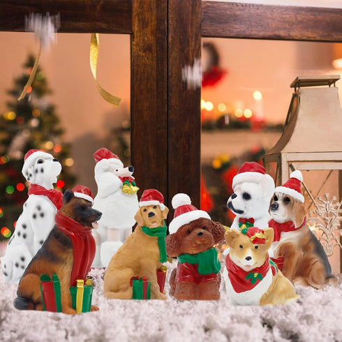 8Pcs Christmas Dog Figurines Playset - Realistic Detailed Dog Decorations for Christmas Birthday Gift Cake Toppers
