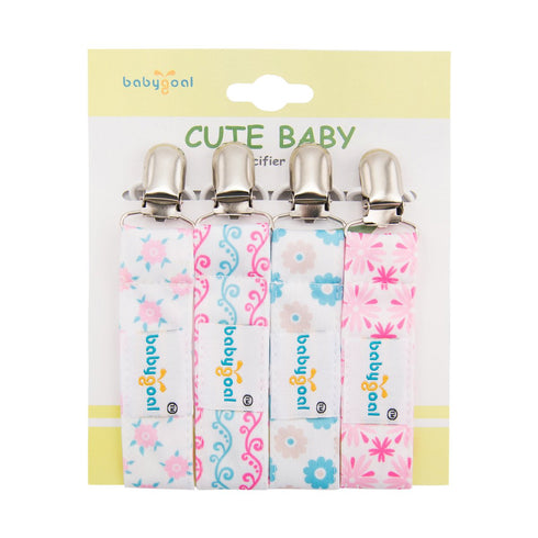 4 Pack 4MP04-HZ babygoal Baby Girl Pacifier Clips with Pacifier Case, Metal Clips for Boys and Girls Fits Most