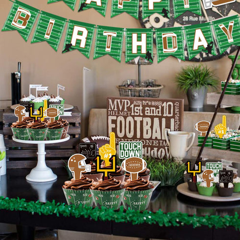 24 Packs Football Cupcake Toppers and Wrappers for Birthday Sports Game Day Sunday Party Decoration Supplies