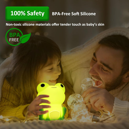 Frog Night Light - Touch Control Portable and Rechargeable Bedside Lamp for Nursery, Gifts for Boys Girls