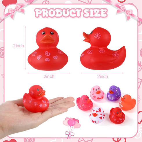 12 2 Inch 6 Jerify Pcs Valentine's Day Rubber Duckies Bulk Mini Heart Rubber Ducks for Kids Bathtub Toys Classroom