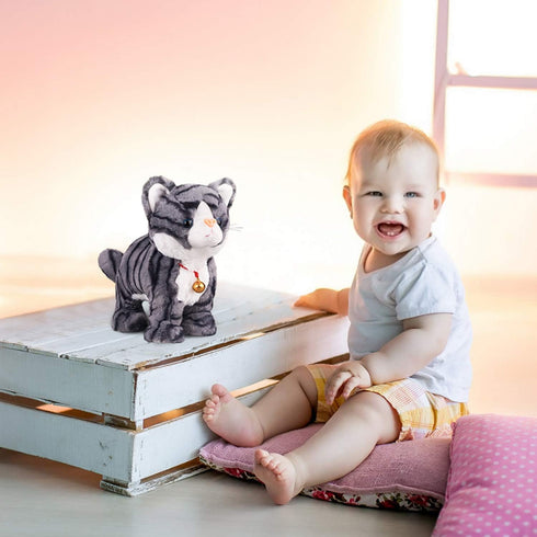 Marsjoy L:12" Pattern Gray Robot Cat Plush Cat Stuffed Animal Interactive Cat, Meow Kitten Touch Control, Electronic
