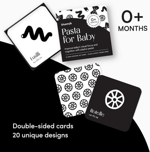 Tummy 0+ Set Pasta for Baby High Contrast Cards Sensory Toy Learning Activity Large Black and White Flash Cards Newborn