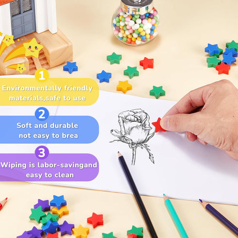 Chuangdi 500 Pcs Star Erasers Bulk Mini Erasers for Kids School Awards, Colorful Fun Erasers for Party Favors
