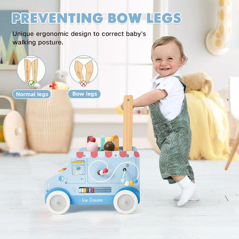 12M+, 1-3 labebe Baby Push Walker, Wooden Activity Walker for Boys Girls Push Walker Toy for Kids Learning to Walk