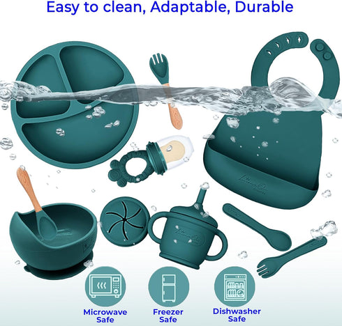 LimeOr Supplies Set, 10 Set, Silicone Baby Feeding Pcs Baby Led Weaning Supplies | BPA-Free Baby Dishes with Toddler