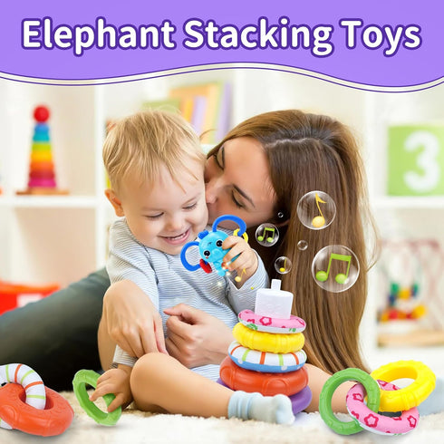 4 in 1 Baby Toy for 6-18 Months, Learning Toys for Babies, Busy Cube, Stacking Toys, Unicorn Pull String Toy