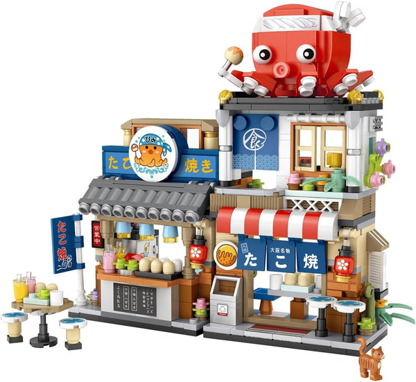 Japanese City Street View Takoyaki Shop, MOC Creative Mini Building Blocks House