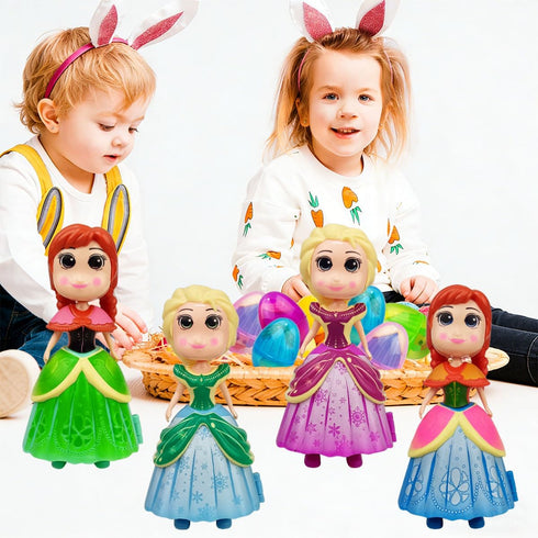 Pinkiwine 4 Pack Prefilled Easter Eggs with Princess Deformation Eggs Toys Inside for Kids Boys Girls Easter Basket