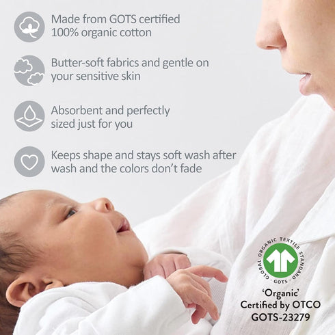 10-Pack 100% Butterblu Bailey Burp Cloths Organic Cotton Knit for Newborn & Baby Boys & Girls, White, One Size