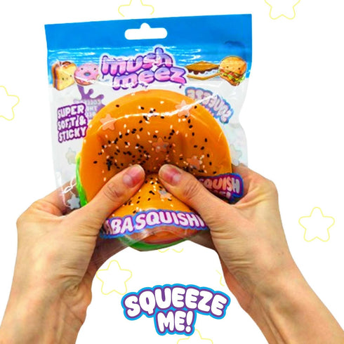 Mushmeez 3.5" Taba Squishy - Burger (Jumbo) Large, Super Soft & Sticky Layered TABA Squishies - Squish, Squeeze, Great