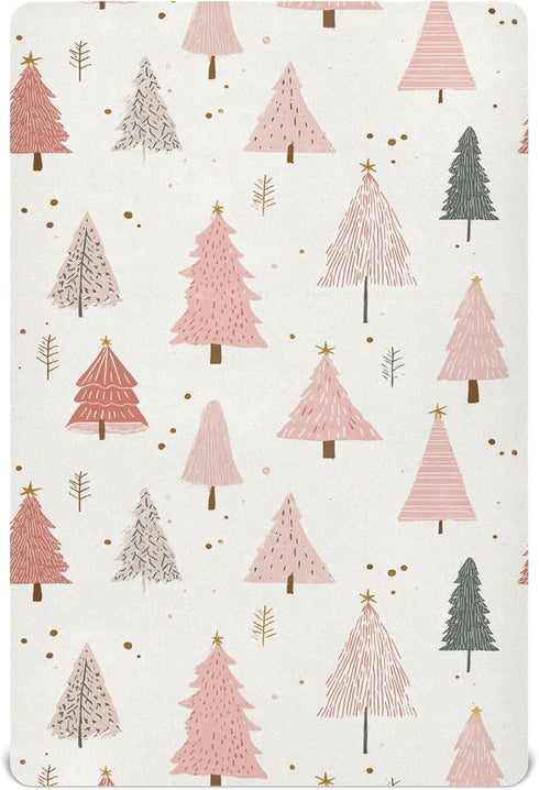 Sheet,52x28IN Pfrewn Christmas Crib Sheets for Boys Girls Pink Pastel Christmas Trees Star Gold Glitter Fitted Crib