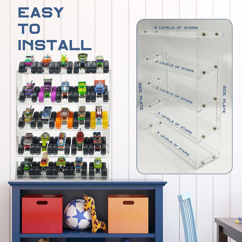 AAiphuwew 25 5 Acrylic Monster Trucks Display Case - Holds Up to Car Collectibles, Clear Tiers Toy Truck Cars Display