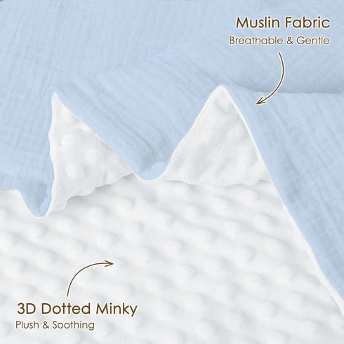 30x40 inches, Baby Blankets for Boys, Soft Nursery Minky Blankets with Muslin and Dotted Fleece Back Receiving Bed