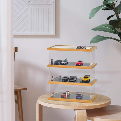 1/64 Scale Display Case, 3-Tiers Diecast Car Garage Display Case with 15 Parking Space and Acrylic Cover