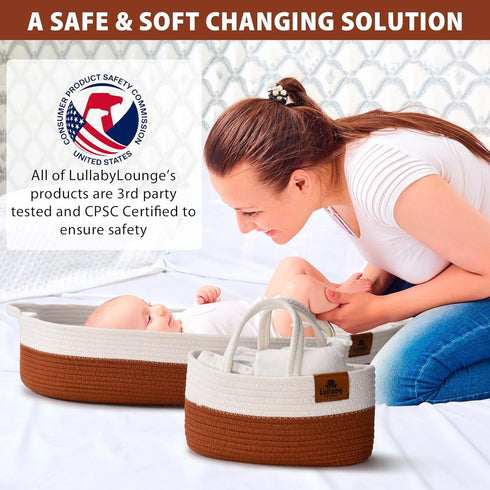 Totsi 100% Baby Changing Basket, Baby Changing Pad with Diaper Caddy, Diaper Changing Station for Baby, Cotton Rope