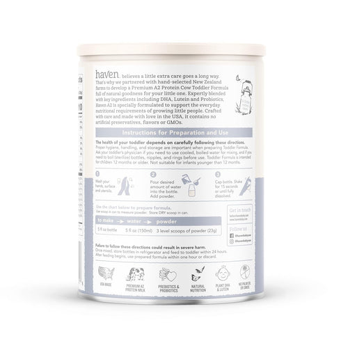 A2 3 14.1 Oz Haven Cow Toddler Formula, Grass Fed Cow Milk Powder for Toddlers With Protein, Probiotics, Prebiotics