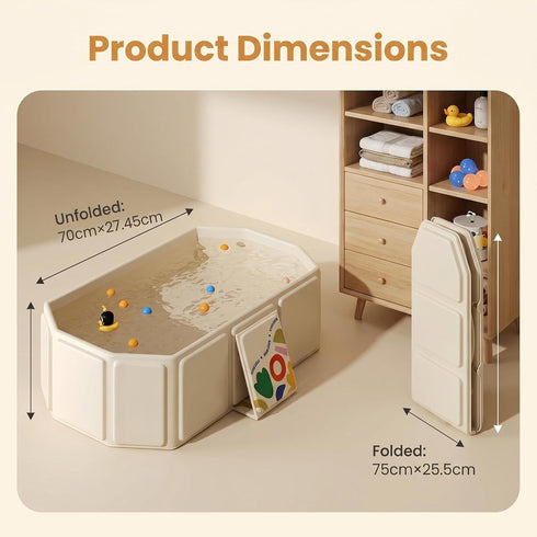 HatiLum 5 2 Foldable Bathtub for Kids, Toddler Bath Tub with Drain Plug, Foldable Baby Shower Tub with Balls and Ducks