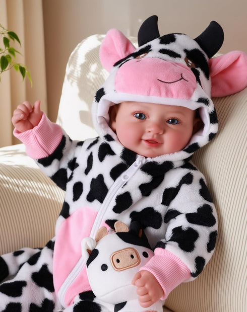 17-Inch 3+ 4 5 6 7 8 9 BABESIDE Baby Doll Girl - Soft Body Realistic Baby Doll with Blue Eyes and Cow Outfit