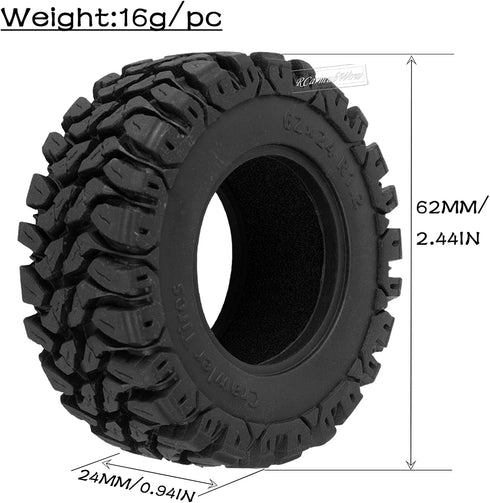 RC 1.2in Beadlock Tires 62 * 24mm, Soft Sticky Rubber Tires for 1/18 Trx4m, 1/24 SCX24 FCX24, 4PCS (Style B)