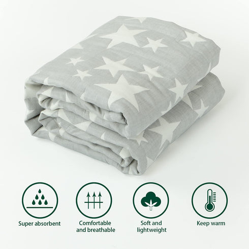 NTBAY 3 Layer Toddler Blanket, Muslin Cotton Jacquard, Lightweight Thermal Baby Blanket, 30"x40", Grey Star, Super Soft