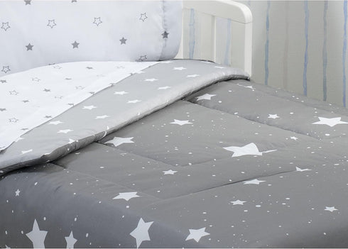 4-Piece Set 2-in-1 Delta Reversible Toddler Bedding - Fitted Sheet, Top Sheet, Pillowcase, Comforter - For Boys, Dusty
