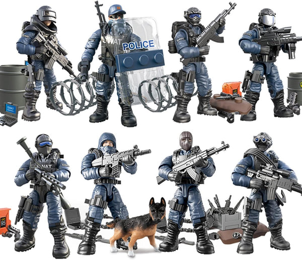 SWAT Model Equipment Assembly Building Block Toys, 8 PCS City Police Action Mini-Figures with Military Weapons