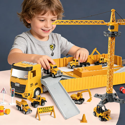 Set Forklift,Bulldozer,Dump Kids Construction Truck Toys Excavator, Trucks,Cement Truck,Road Roller, Alloy Construction