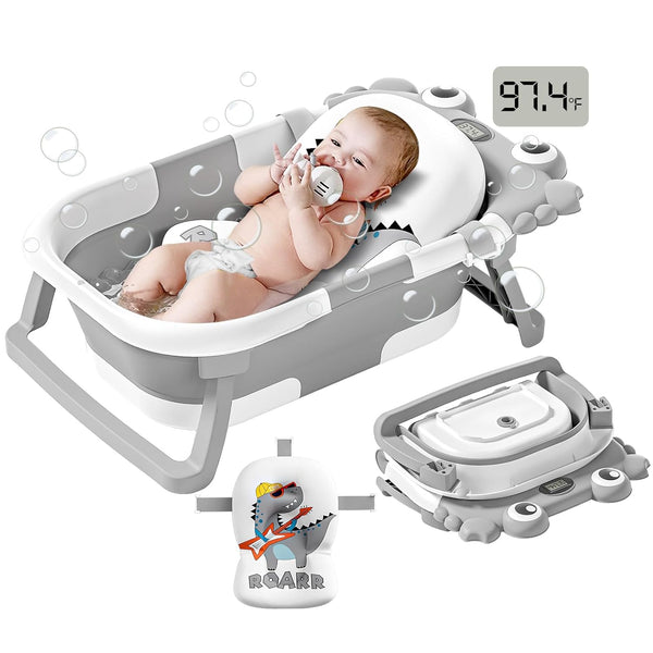 WyfKyd Collapsible Baby Bathtub for Newborns to Toddler with Real-time Temp Monitor &