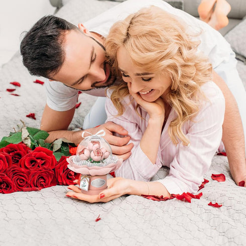 Flower Building Blocks Set with Dust-Proof Dome, Simulation Bouquet for Valentine's Day Home Decor