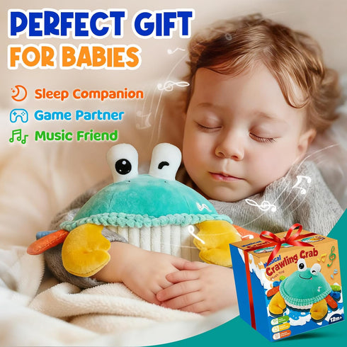 Innofans 12 18 Tummy 1-3 Baby Toys for Months - Musical Crawling Dancing Bouncing Learning Crab Plush Toy - Infant Time