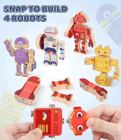 3+Years Playset, 3+ Fine Motor Building Robot Blocks for Old Kids, Snap on Robots Together Building Blocks, Take Apart