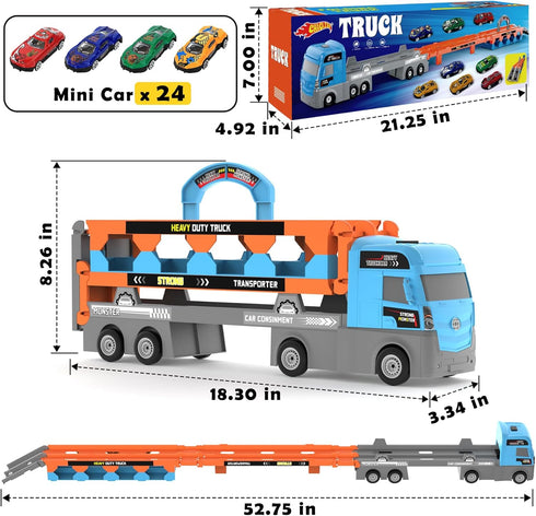 2-in-1 Playset 2-8 3 24 Foldable Race Track Truck Car for Years Old Boys Girls, Kids Truck Toys with Foldable Layer