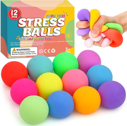 12 Pack Slow Rising Stress Ball,Stress Balls for Kids Adults,Stretchy Fidget Toys