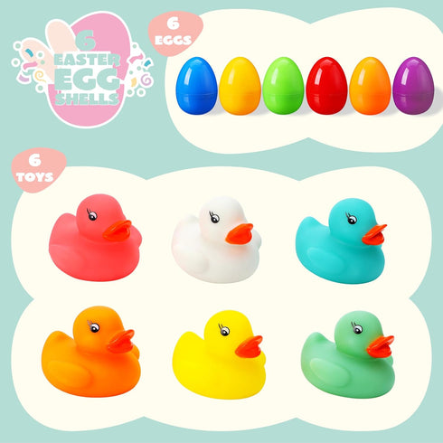 6 JOYIN Pcs Pre-Filled Easter Eggs with Light-up Floating Duck Bath Toys for Kid Toddlers Easter Eggs Hunt, Basket
